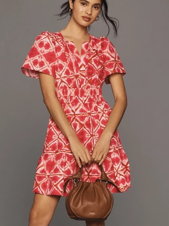 Anthropologie Dresses & Skirts - Anthropologie Somerset Mini Dress Size Small Pink White Smocked Printed Dress